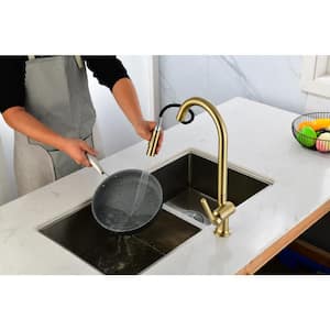 2-Spray Single Handle Pull Down Sprayer Kitchen Faucet in Brushed Gold