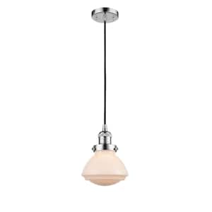 Olean 100-Watt 1 Light Polished Chrome Shaded Mini Pendant Light with Frosted Glass Shade