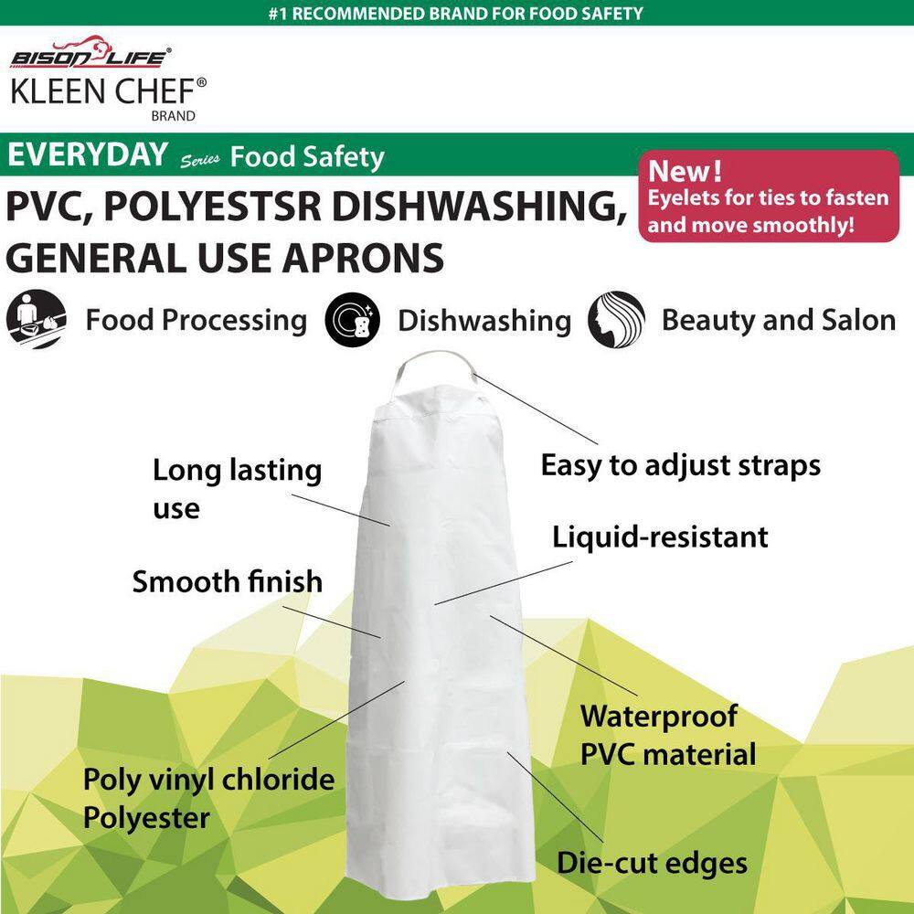 Large White Waterproof Vinyl Bib Apron with Adjustable Neck