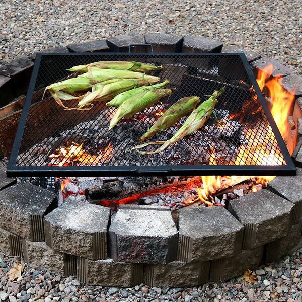 Sunnydaze Decor 30 In X Marks Square Steel Fire Pit Cooking Grill Kf Sm30 The Home Depot