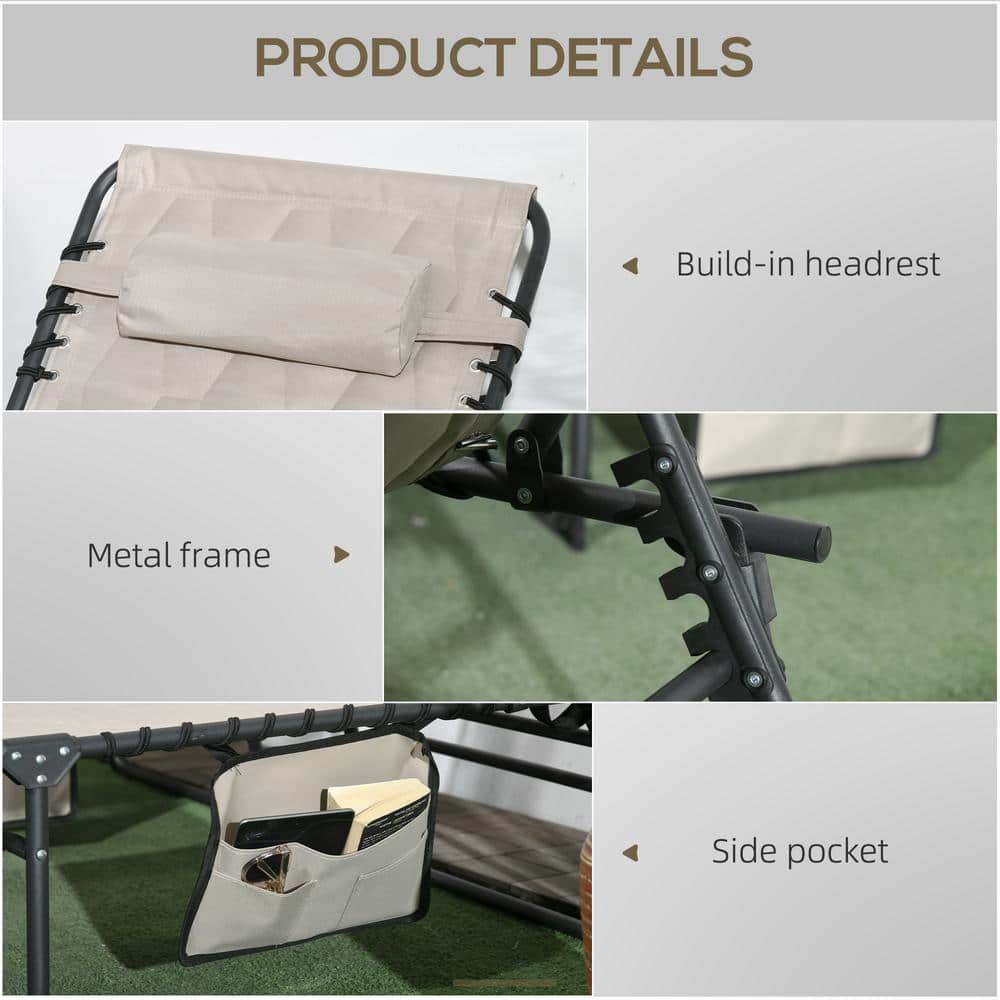 Khaki Padded Folding Armless Chaise Lounge Set