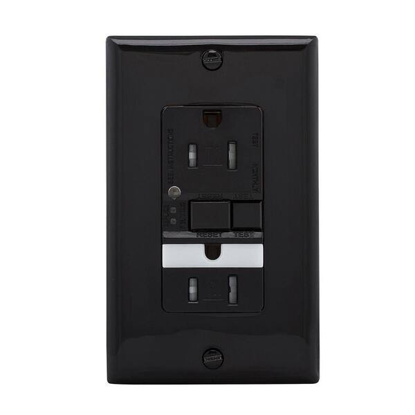 Eaton GFCI Self-Test 15A -125V Tamper Resistant Duplex Receptacle with Nightlight and Standard Size Wallplate, Black