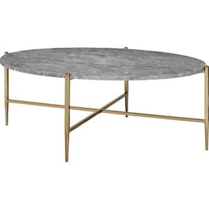 48 in. Gray and Gold Oval Marble Top Coffee Table