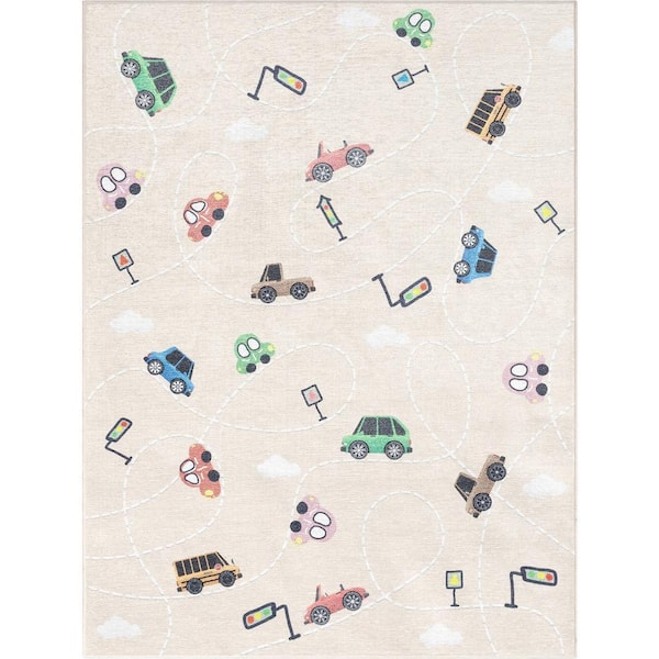 Traffic Modern Kids Beige 6 ft. x 9 ft. Machine Washable Flat-Weave Area Rug