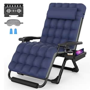 Koepp 33 in.W Blue Metal 0-Gravity Outdoor Recliner Oversized Lounge Chair with Cup Holder and Cushions