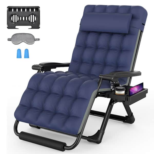 SEEUTEK Koepp 33 in.W Blue Metal 0-Gravity Outdoor Recliner Oversized Lounge Chair with Cup Holder and Cushions