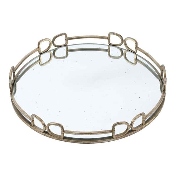 Avex D 18 x 2 in. Silver Glass Round Decorative Tray