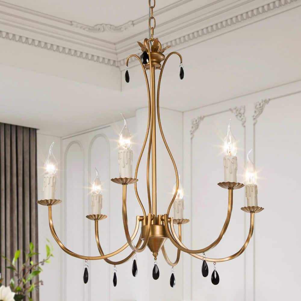LNC 6-Light Brushed Vintage Gold Candlestick Dining Room