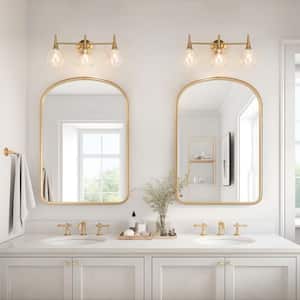 Cymerlarity Modern Plating Brass Vanity Light 21.5 in. Bathroom Powder Room Wall Light with Textured Glass Shades
