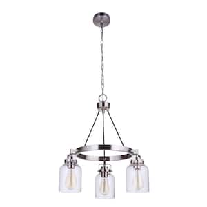 Foxwood 3-Light Brushed Nickel Finish with Clear Glass Transitional Chandelier for Kitchen/Dining/Foyer No Bulb Included