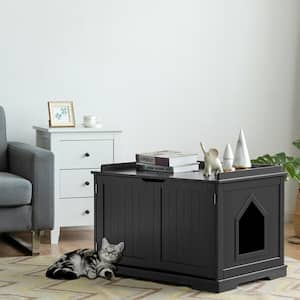29.5 in. W x 21 in. D x 20.5 in. H MDF Litter Box Cat Enclosure in Black with Double Doors for Large Cat and Kitty