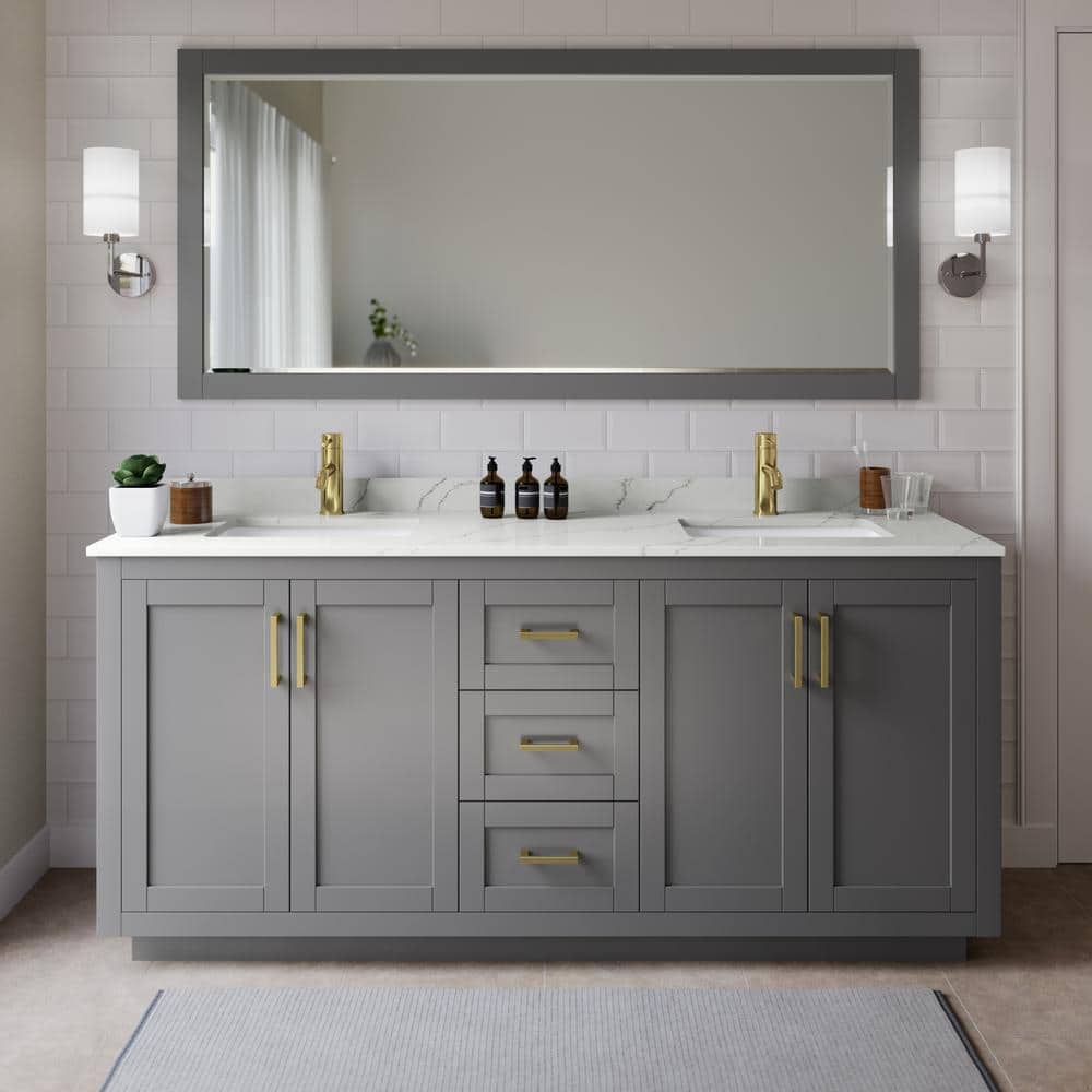 Miranda 72 in. W x 22 in. D x 33.75 in. H Double Bath Vanity in Dark Gray with Giotto Quartz Top and 70 in. Mirror price history on PriceWatchPro