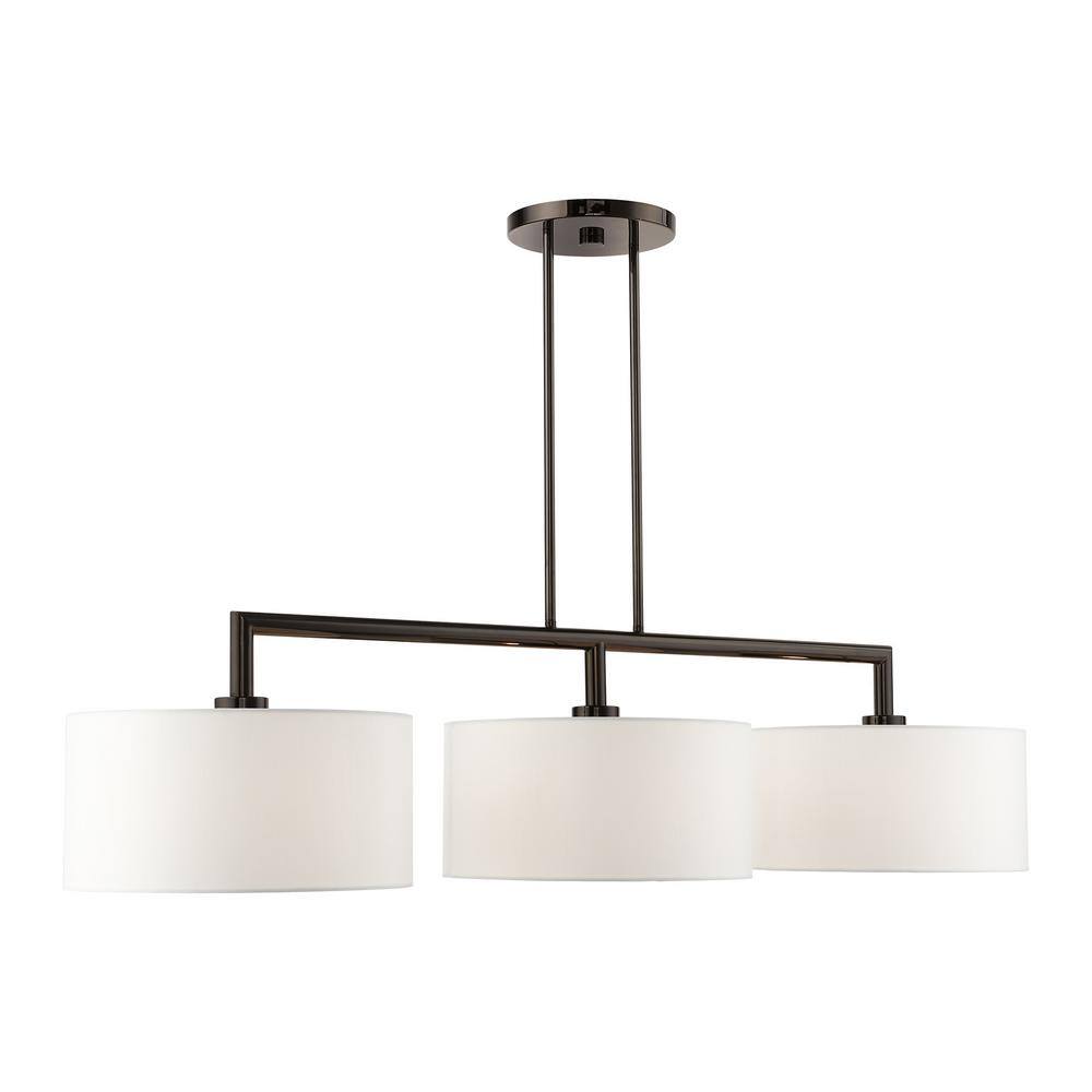 Black Chrome 3-Light Linear Chandelier with Off-White Shades