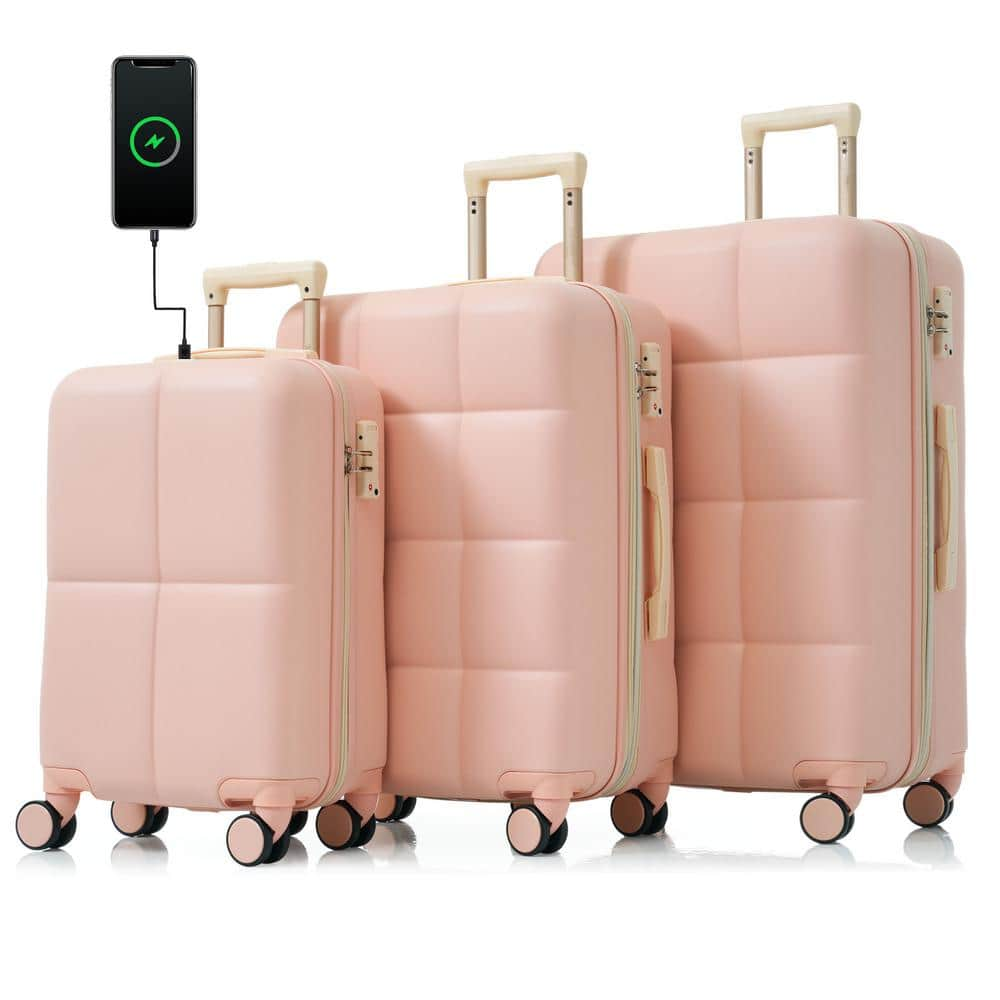 Merax 3-Piece Pink 20 In. X 24 In. X 28 In. ABS Hardshell Spinner ...