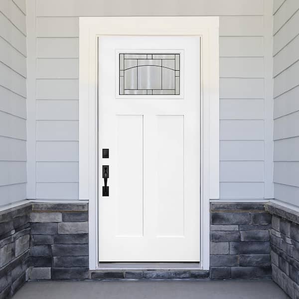 Legacy Knox 36 in. x 80 in. Left-Hand/Outswing Toplite 1/4 Decorative Glass White Primed Fiberglass Prehung Front Door