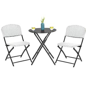 Wicker Outdoor 3-Piece Patio Bistro Set with Round Dining Table and 2-Chairs in White