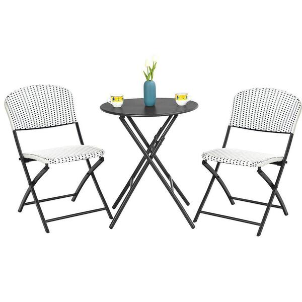 Alpulon Wicker Outdoor 3-Piece Patio Bistro Set with Round Dining Table and 2-Chairs in White