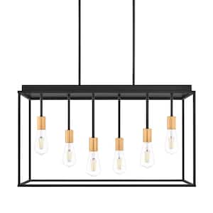 Rollins 6-Light Black and Brass 2-Tone Cage Pendant Light