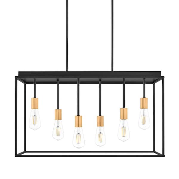 Home Decorators Collection Rollins 6-Light Black and Brass 2-Tone Cage Pendant Light