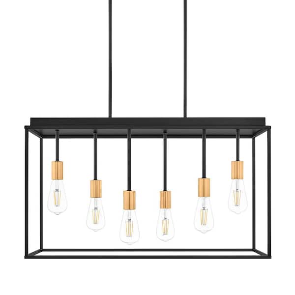 Rollins 6-Light Black and Brass 2-Tone Cage Pendant Light