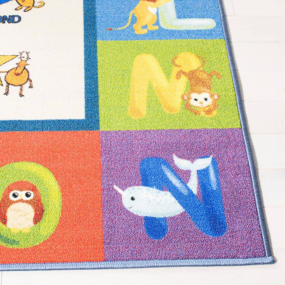 Blue Rectangular Hand-knotted Washable Kids Rug, 5' x 7'