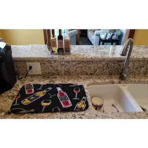 14 in. x 21 in. Multicolor Red and White Wine on Black Dish Drying Mat