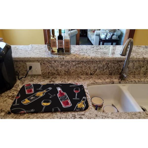 14 in. x 21 in. Multicolor Red and White Wine on Black Dish Drying Mat