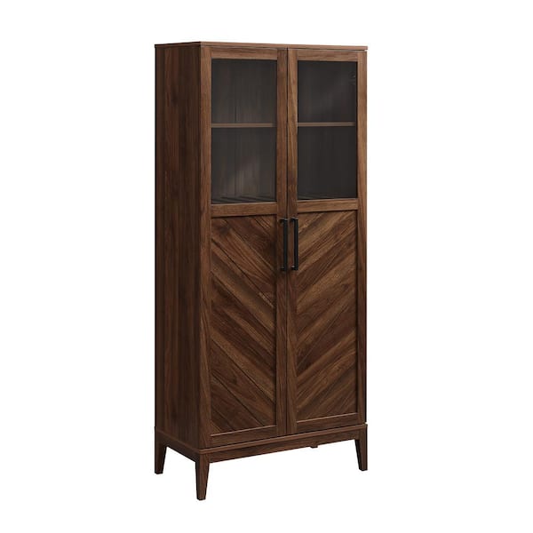 Welwick Designs 68 in. Dark Walnut Chevron Storage Cabinet HD8472