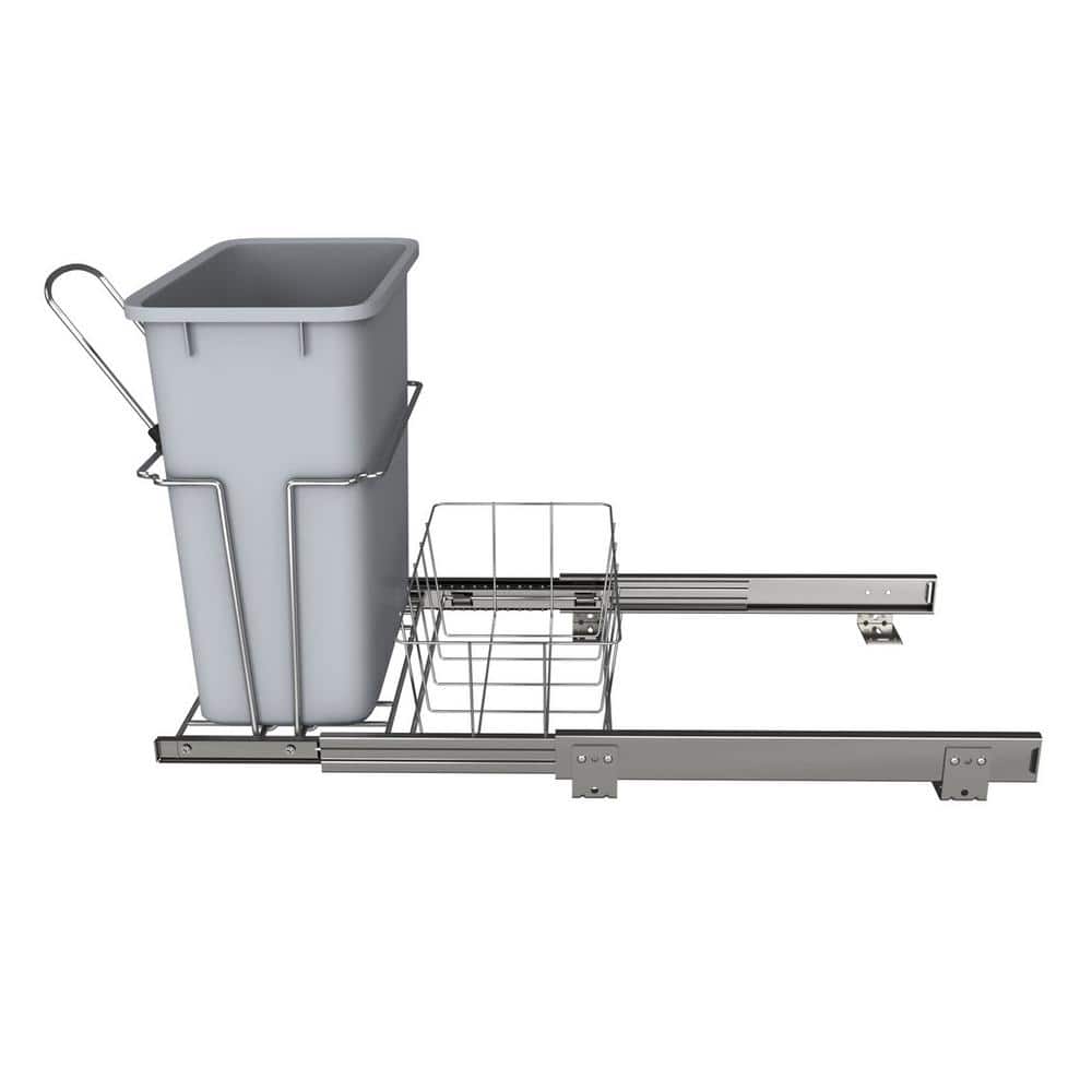 Gray 20 Quart Pull-Out Plastic Kitchen Waste Container with Rear Basket