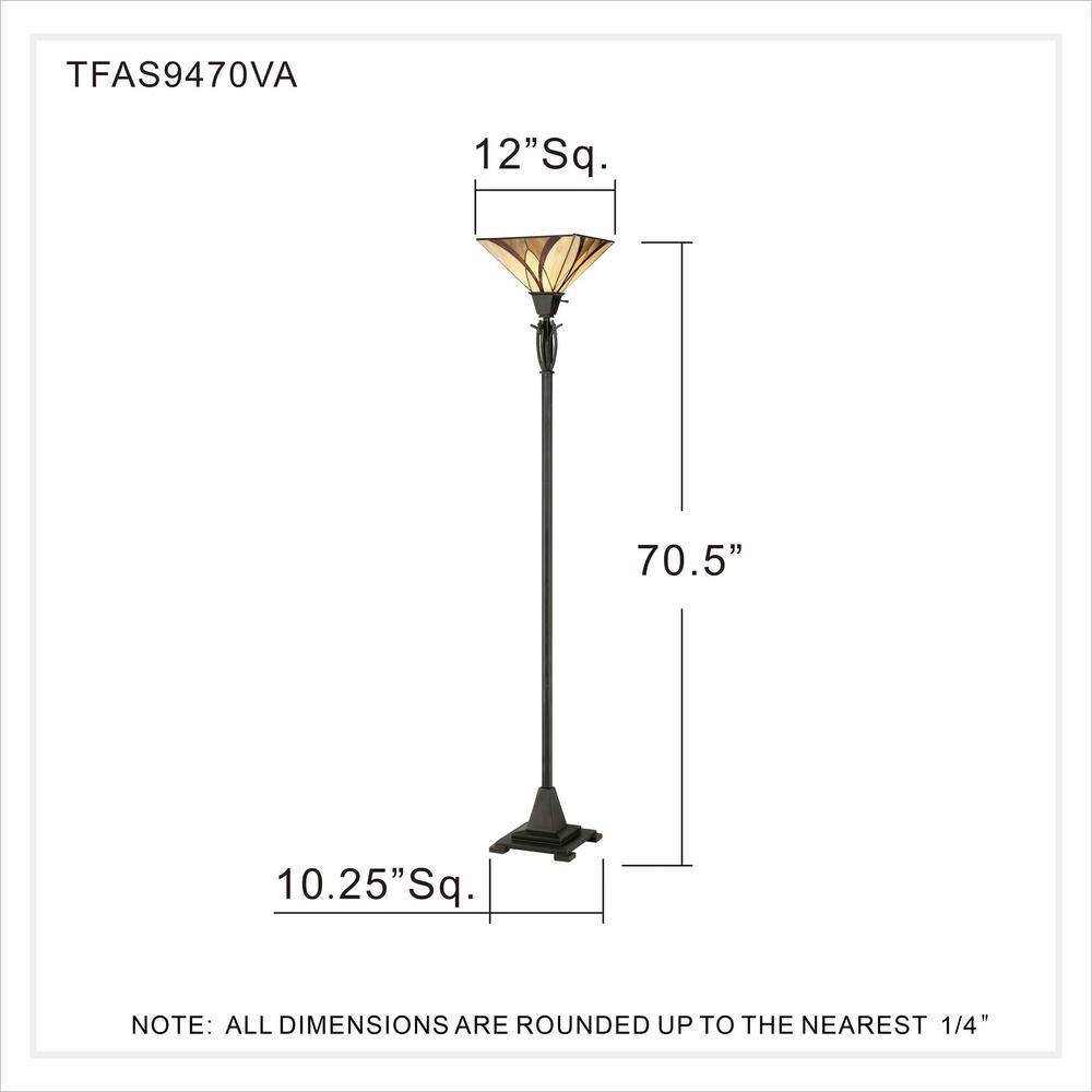Asheville 70.5" Bronze Torchiere Floor Lamp with Tiffany Glass Shade
