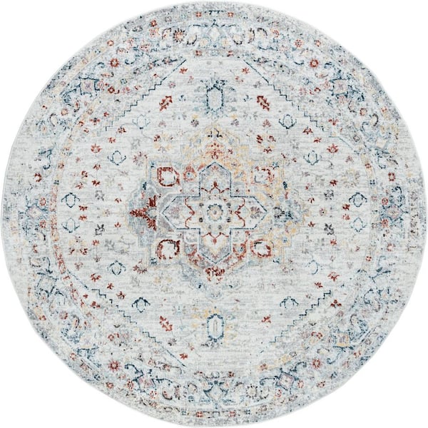 Tayse Rugs Wakefield Oriental Cream 8 ft. Round Indoor Area Rug