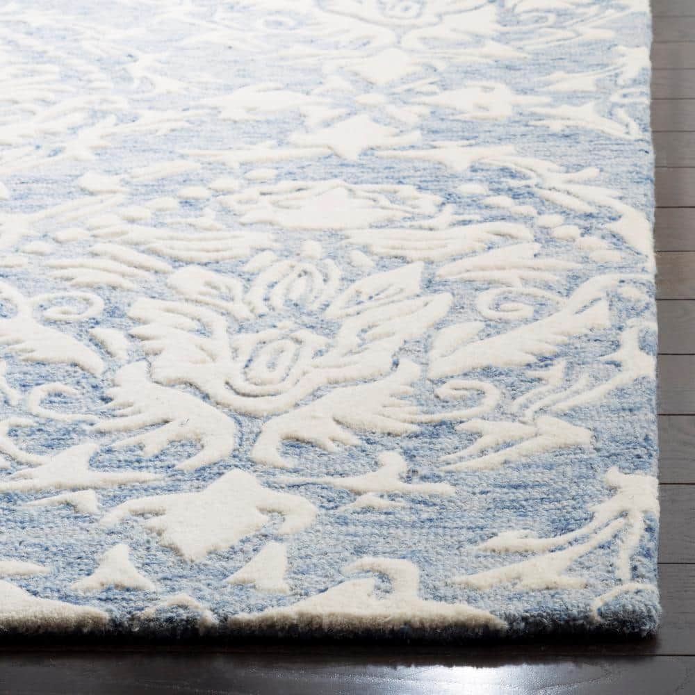 Hand-Tufted Blue/Ivory Floral Wool Area Rug, 9' x 12'