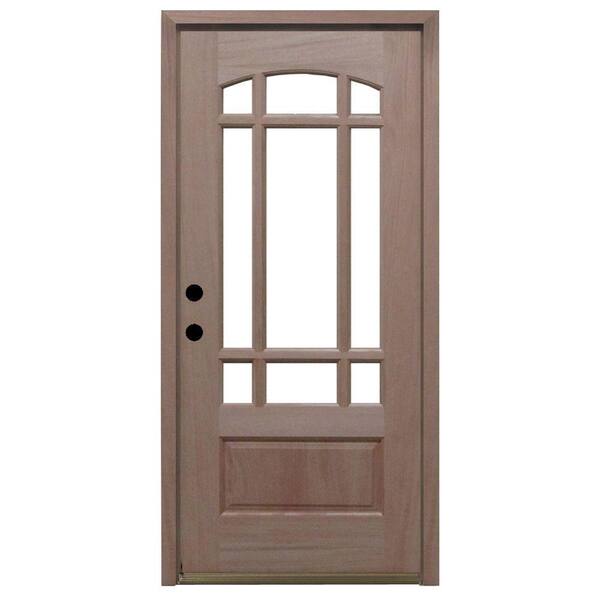 Steves & Sons Craftsman 9 Lite Arch Unfinished Mahogany Wood Prehung Front Door