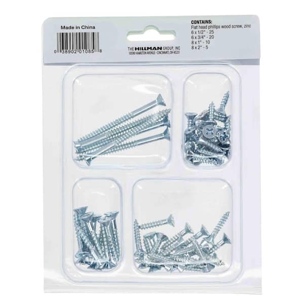 Hillman Zinc Flat Head Phillips Wood Screw Assorted Kit (60-Pack