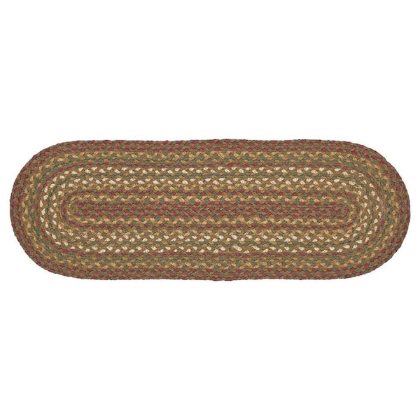 Tea Cabin 8 in. W x 24 in. L Moss Green Crimson Creme Geometric Jute Table Runner