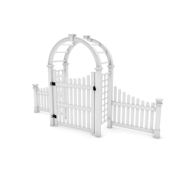 Nantucket Deluxe 95.5 in. x 160 in. Vinyl Arbor with 60 in. Picket Gate and Wings