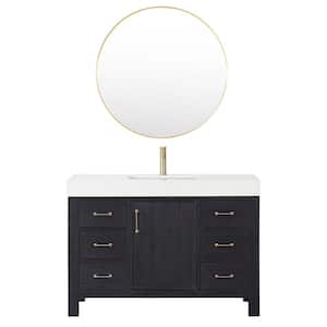 Leon 48 in. W x 22 in. D x 34 in. H Single Bath Vanity in Fir Wood Black with White Composite Stone Top and Mirror