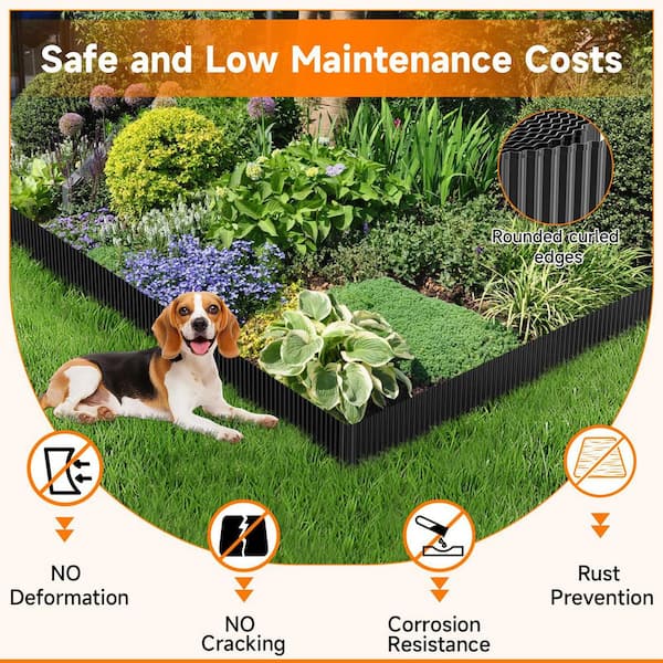 6 in. x 40 ft. Black Metal Garden Edging, Corrugated Steel Landscape Border for Lawn and Raised Beds