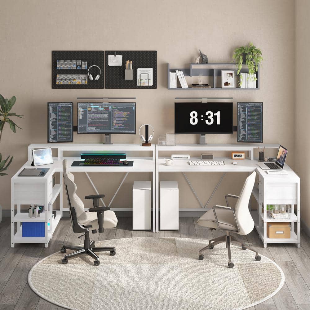 BYBLIGHT Lanita 55.1 in. Reversible L Shaped Desk White Engineered Wood ...