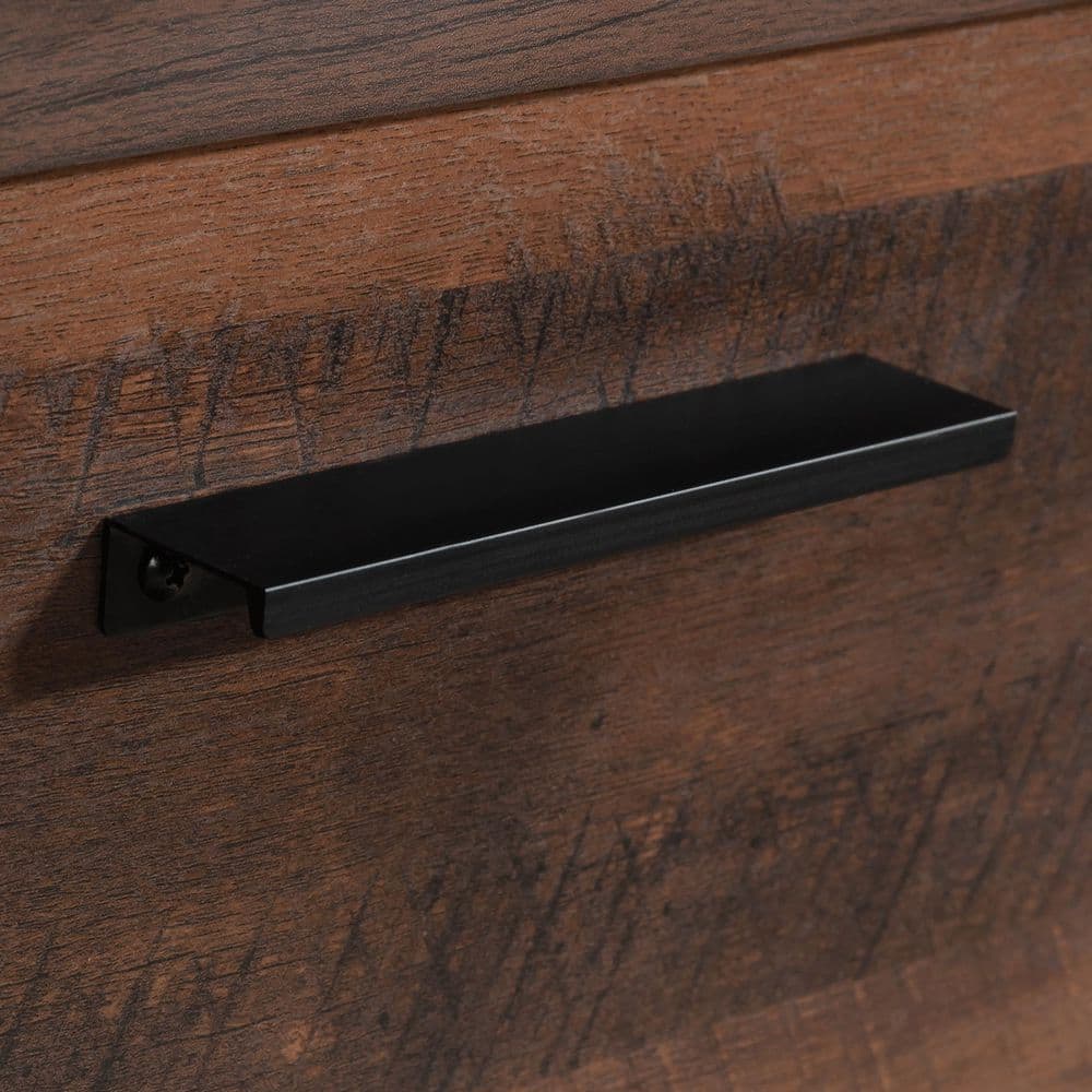 Barrel Oak and Black Metal 2-Drawer Office Credenza