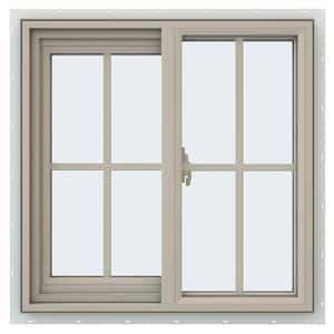 23.5 in. x 23.5 in. V-2500 Series Desert Sand Vinyl Left-Handed Sliding Window with Colonial Grids/Grilles