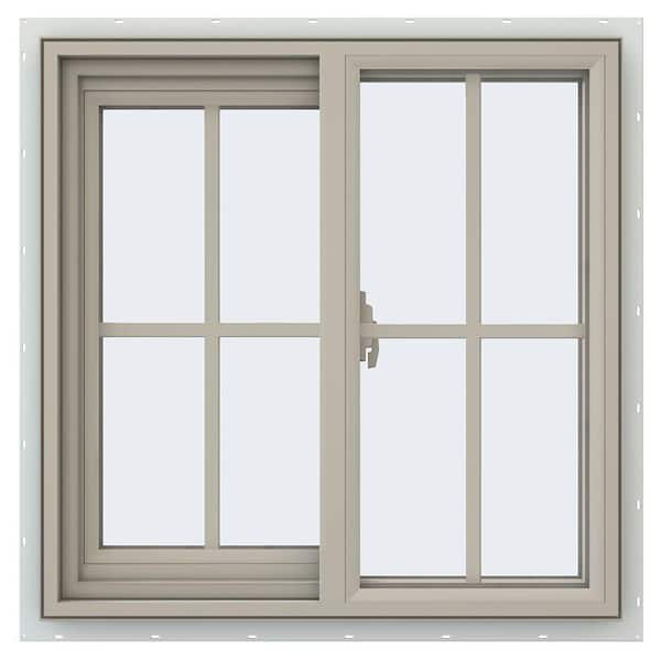 JELD-WEN 23.5 in. x 23.5 in. V-2500 Series Desert Sand Vinyl Left-Handed Sliding Window with Colonial Grids/Grilles