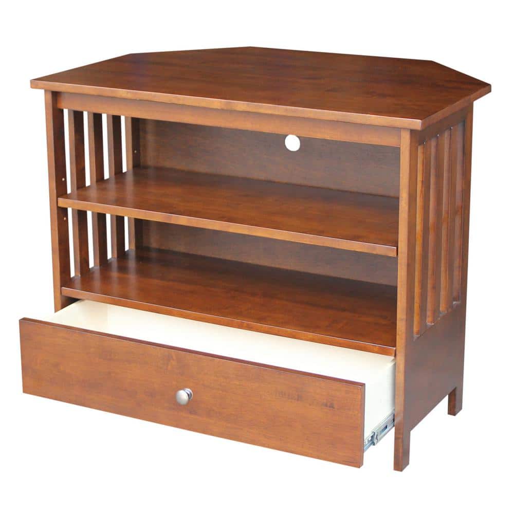 Mission Brown Wood Corner TV Stand with Drawer