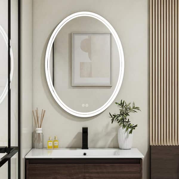 Flynama 20 in. W x 28 in. H Large Oval Frameless Anti-Fog Backlit Dimmable LED Wall Bathroom Vanity Mirror