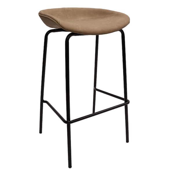 Leisuremod Servos Modern Barstool with Upholstered Faux Leather Seat and Powder Coated Iron Frame (Sand Brown)