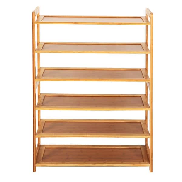 26.77 in. L x 9.84 in. W x 35.43 in. H 18-Pairs 6-Tier Bronze Bamboo Shoe Rack
