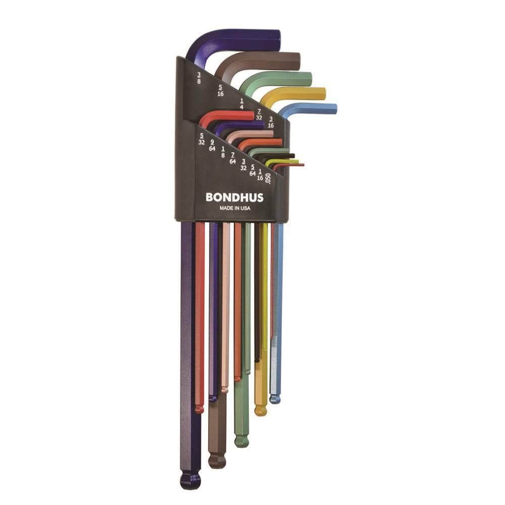 Bondhus 69600 Ball End L-Wrench (Allen Key) Set, 13-Piece Double Pack - ColorGuard Finish, SAE & Metric, Extra Long Arm