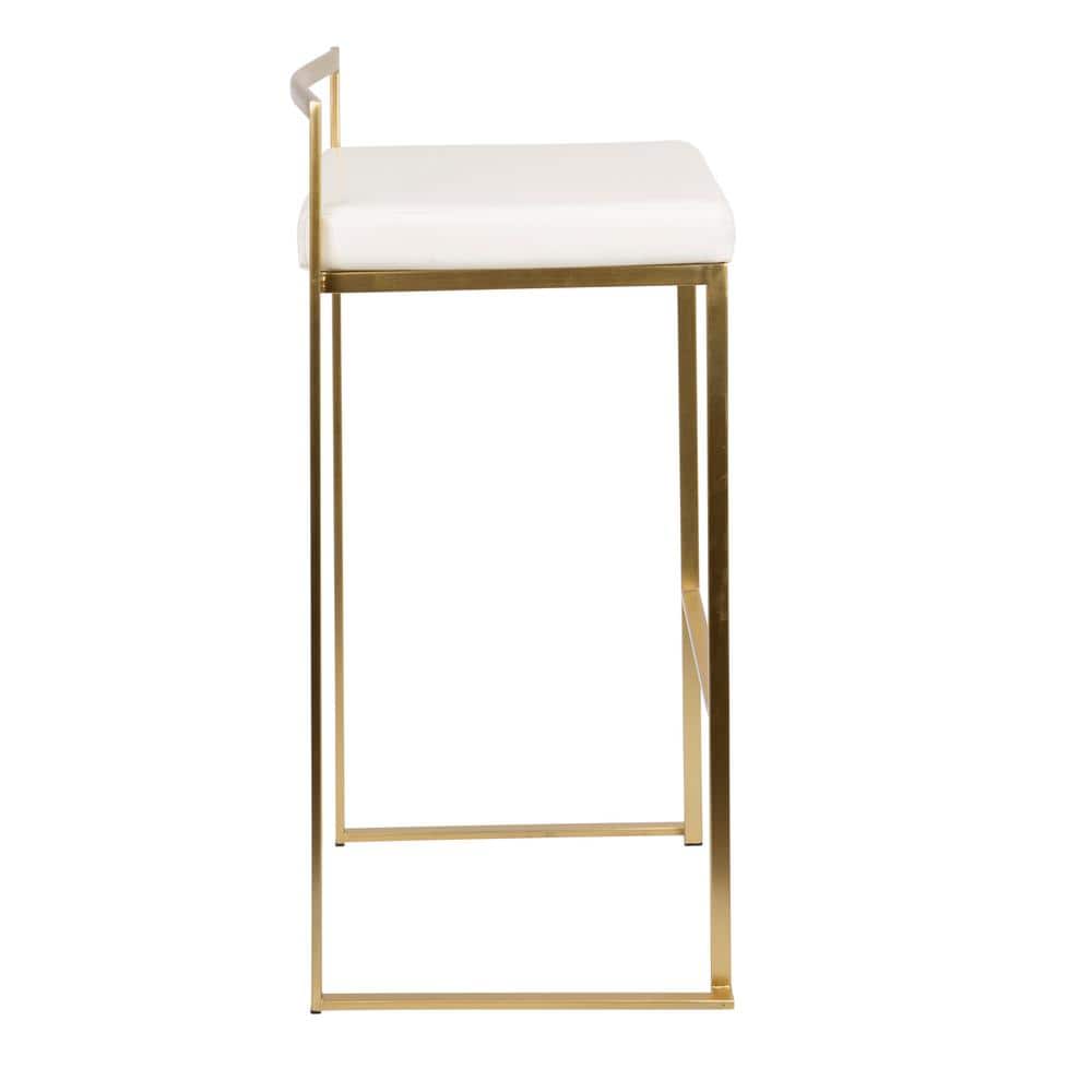 Elegant Gold and White Leather Barstool Duo