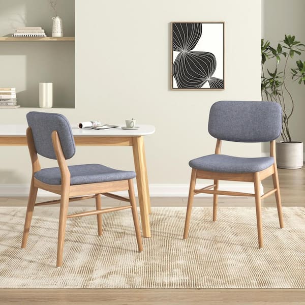 Natural and Gray Mid-Century Modern Solid Wood Frame Upholstered Dining Chair (Set of 2)