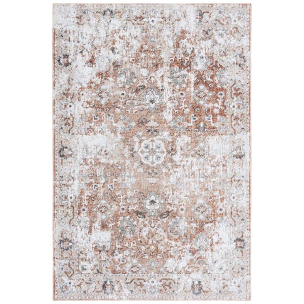SAFAVIEH Baltimore 4 ft. x 6 ft. Ivory/Rust Machine Washable Border Distressed Area Rug